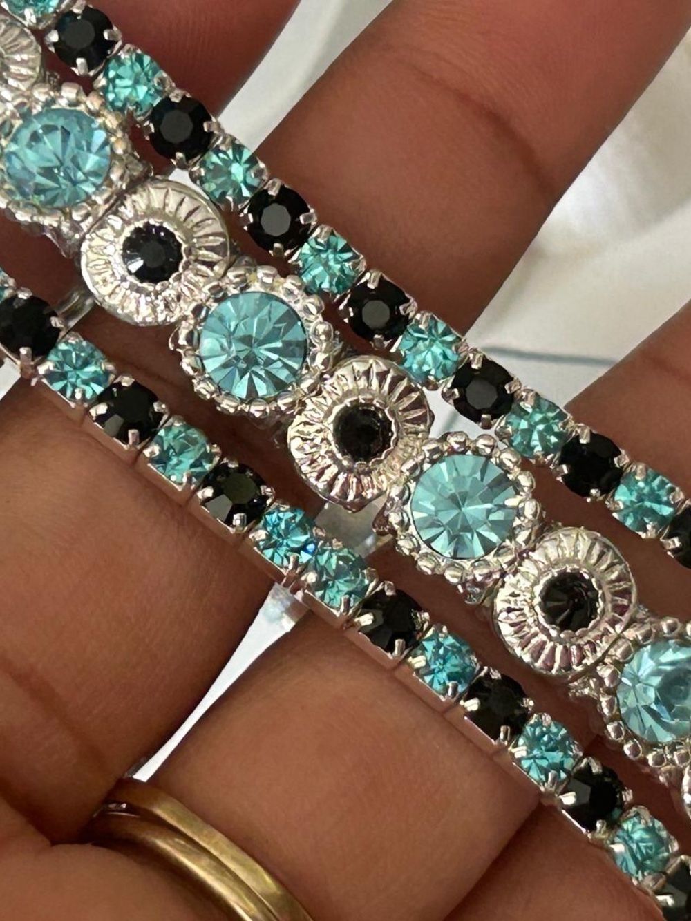 Silver Bracelet with Aqua and Black Crystals - Elegant Women's Jewelry